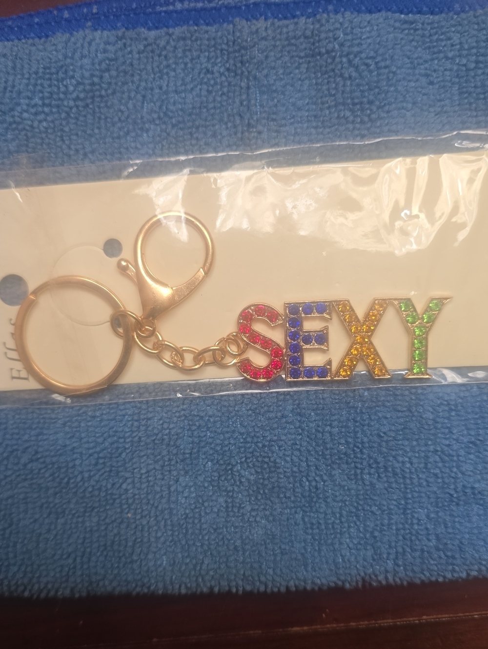 Gold Multicolor 'SEXY' Crystal Keychain - Women Accessories